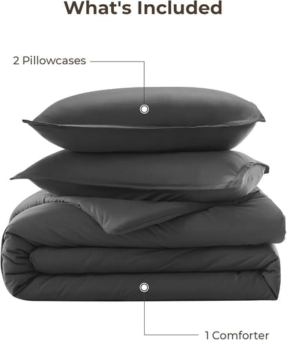 Litanika Dark Grey Oversized King Comforters Super King Plus Size, 3 Pieces Lightweight Solid Bedding Comforter Set, All Season Fluffy Bed Set (128x120In Comforter & 2 Pillowcases)