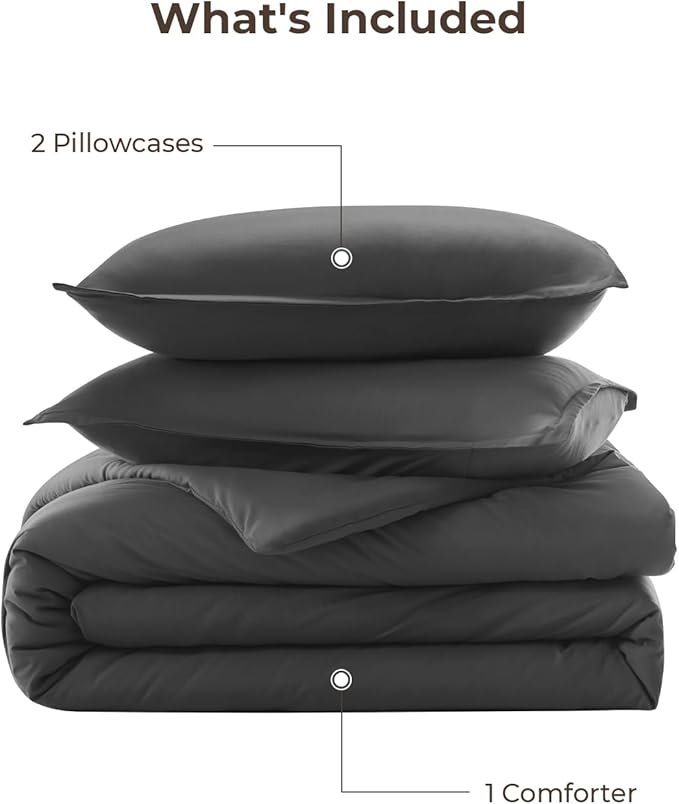 Litanika Grey Comforter Set Twin/Twin XL Size, 2 Pieces Lightweight Plain Bedding Comforter Set, All Season Fluffy Bed Set (66x90In Comforter & 1 Pillowcase)