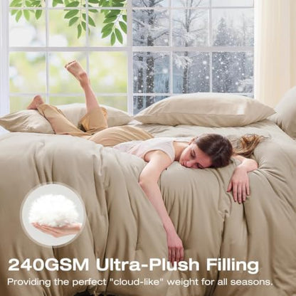 Sasttie Full Comforter Set 7-Piece Linen, Pre-Washed Bed in a Bag