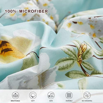 Joyreap 7 Piece Bed in a Bag King, Aqua Floral Elegant Design, Smooth Soft Microfiber Comforter Set (1 Comforter, 2 Pillow Shams, 1 Flat Sheet, 1 Fitted Sheet, 2 Pillowcases)