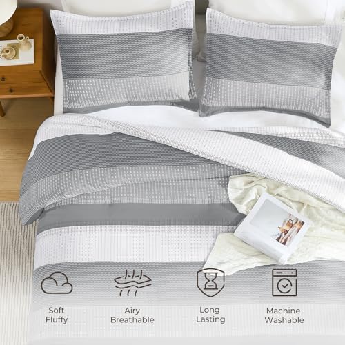 Litanika Full Comforter Set - 3 Pieces Stripe Bedding Comforter Sets