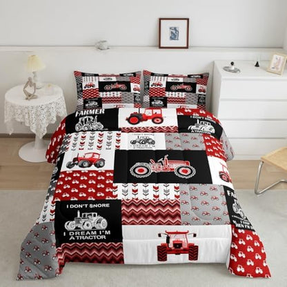Feelyou Cartoon Tractor Comforter Set Farm Tractor Down Duvet for Kids Boys Toddler Vehicle Truck Bedding Set Harvester Excavator Comforter 1 Comforter Set with 1 Pillowcase Twin Size
