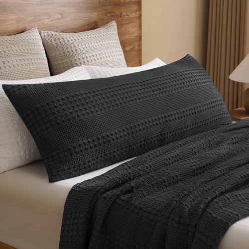 PHF Cotton Waffle Body Pillowcase 20" x 54", Black, No Insert
