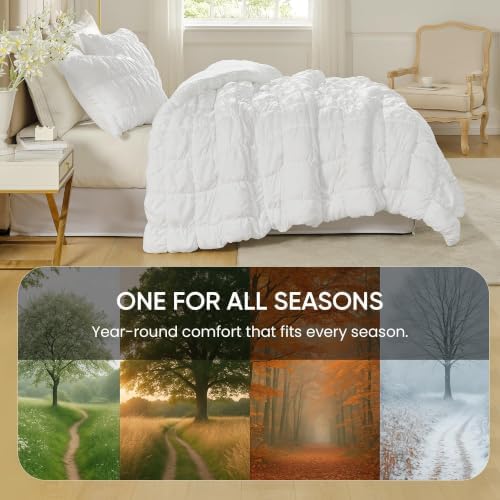 Amélie Home Queen Bubble Comforter Set, Soft, White, 3-Piece