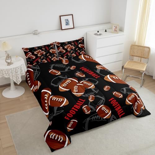 Castle Fairy American Football Bedding Set Orange Football Comforter Set for Kids Boys Sports Games Comforter Black Orange Quilt Set 1 Comforter Set with 1 Pillowcase Toddler Size