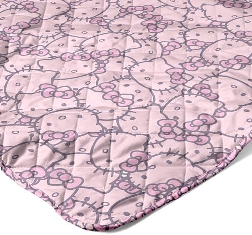 Northwest Sanrio Hello Kitty Reversible Quilted Throw, Kawaii Pink Pattern, Cozy & Warm, for Anime Fans, Game Room, Chair or Couch, 60 x 80 Inches