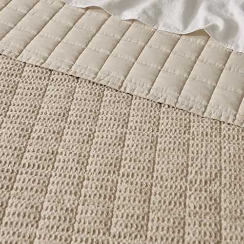 Levtex Home Cloud Waffle King/Cal King Quilt Set (106x92in) and 2 Pillow Shams (36x20in) - Box Quilted Waffle Texture - Flax Beige - Cotton King Size Quilt Bedding Set - Lightweight Soft Pre-Washed