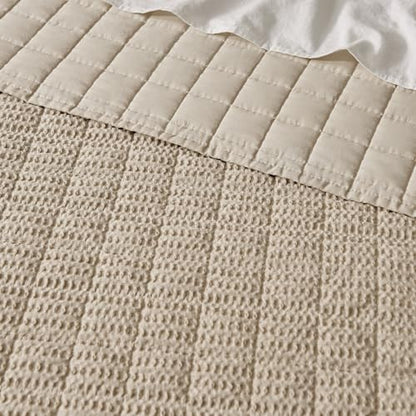 Levtex Home Cloud Waffle King/Cal King Quilt Set (106x92in) and 2 Pillow Shams (36x20in) - Box Quilted Waffle Texture - Flax Beige - Cotton King Size Quilt Bedding Set - Lightweight Soft Pre-Washed