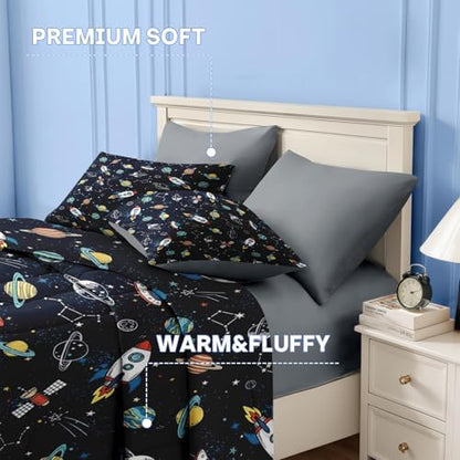 Nesker Full Comforter Set for Boys, 7 Pieces Space Bedding for Kids