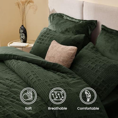 EXQ Home Waffle Fluffy Comforter Set Full Size - Olive Green