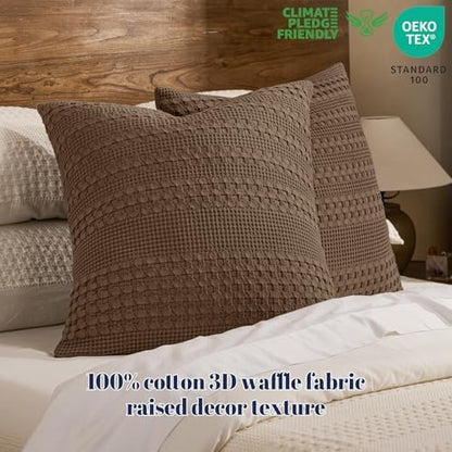 PHF Cotton Waffle Weave Euro Sham Covers 26" x 26", Chocolate, No Insert