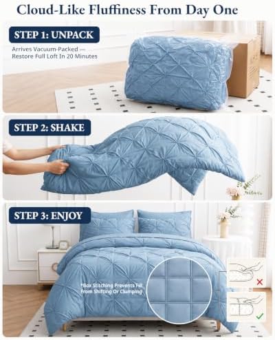 LANE LINEN Queen Comforter Set, All Season 7 Pc Bed in a Bag - French Blue
