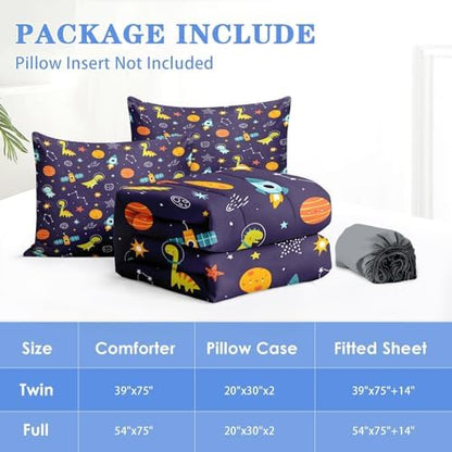 Nesker Dinosaur Full Zipper Bedding for Boys, 3-Piece-All-in-one