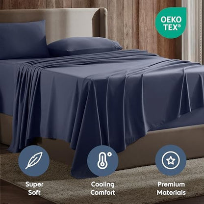 Nestl Queen Sheet Set - Bed Sheets - Navy Blue - 4-Piece Deep Pocket