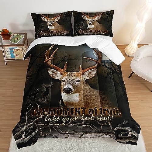 HOSIMA Deer Comforter Forest Hunting Bedding Sets for Teen Boys Mens Bedroom Essentials RV Inside Decor,Western Bedding Set Wildlife Animal Comforter Full Size with 2 Pillowcases.