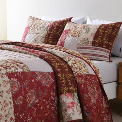 Yvooxny Quilt Set Queen Bedspread Country Farmhouse Cottage Vintage Ditsy Floral Paisley Style Reversible Lightweight Coverlet Set Real Patchwork Quilt for All Seasons, Antique Rose, Queen Size