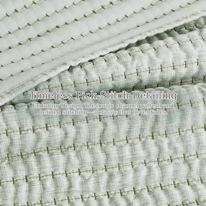 WDCOZY Sage Green Twin Size Pick Stitch Quilt Set, 2 Pieces 68x90 inches
