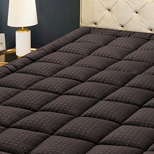 HYLEORY Twin Mattress Pad Quilted Fitted Mattress Protector Cooling Pillow Top Mattress Cover Breathable Fluffy Soft Mattress Topper with 8-21" Deep Pocket, Brown