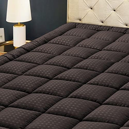 HYLEORY Twin Mattress Pad Quilted Fitted Mattress Protector Cooling Pillow Top Mattress Cover Breathable Fluffy Soft Mattress Topper with 8-21" Deep Pocket, Brown