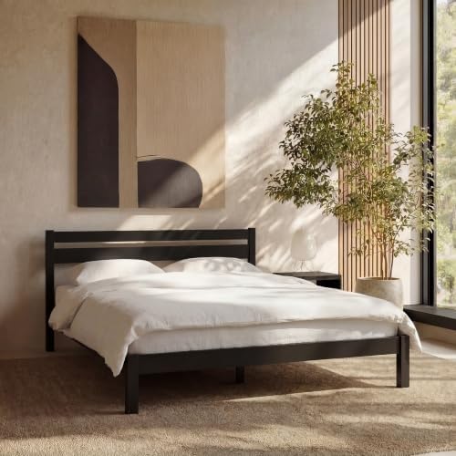 LIFEMENT Twin Bed Frame with Headboard Classic Wood Platform, Noise Free, Under Bed Storage, No Box Spring Needed, Easy Assembly, Black
