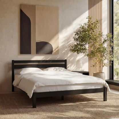 LIFEMENT Twin Bed Frame with Headboard Classic Wood Platform, Noise Free, Under Bed Storage, No Box Spring Needed, Easy Assembly, Black