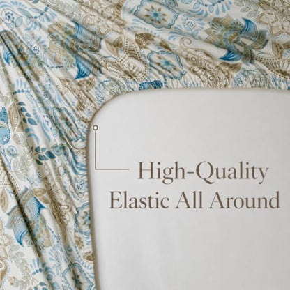 FADFAY King 100% Egyptian Cotton Blue Paisley Sheets Set 4 Piece, Vintage Botanical Cottagecore Floral Bedding, Luxury Soft Breathable Farmhouse Bedding with Deep Pocket Fitted Sheet for All Seasons