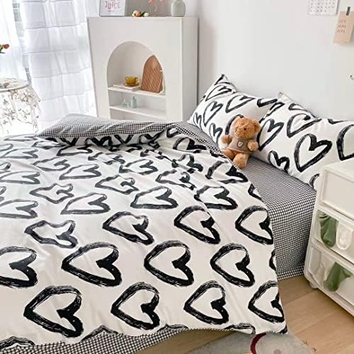 Wellboo Love Comforter Sets Cal King Black and White Heart Shaped Bedding