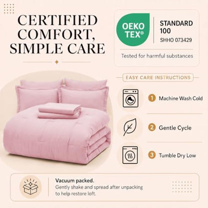 CozyLux Queen Comforter Set Pink, 7 Pieces Bed in a Bag