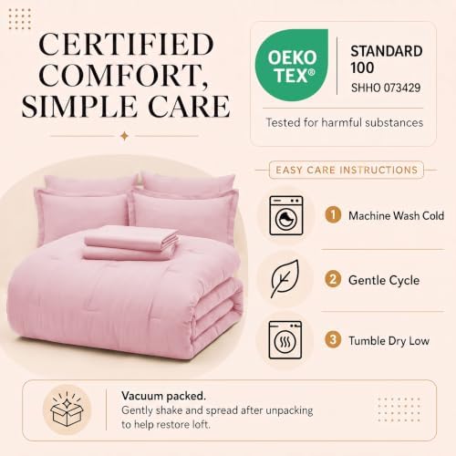 CozyLux King Size Comforter Set Pink, 7 Pieces Bed in a Bag