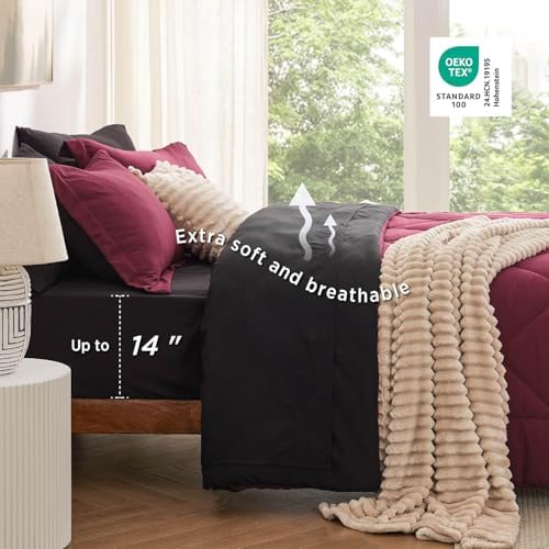 Bedsure Queen Bed in a Bag Reversible Bed Set 7 Pieces Red/Black