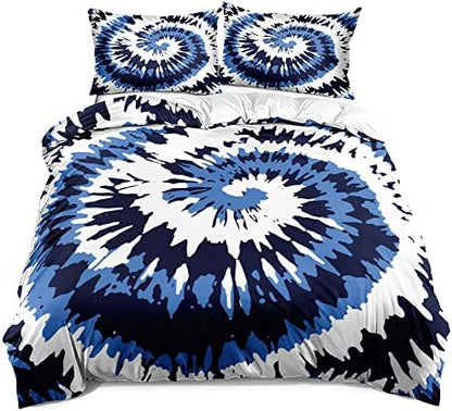 Tie Dye Duvet Cover Set King Size Tie Dye Purple Blue Bed Set Boys and Girls Comforter Cover and Pillow Shams for Women Decor Bedroom