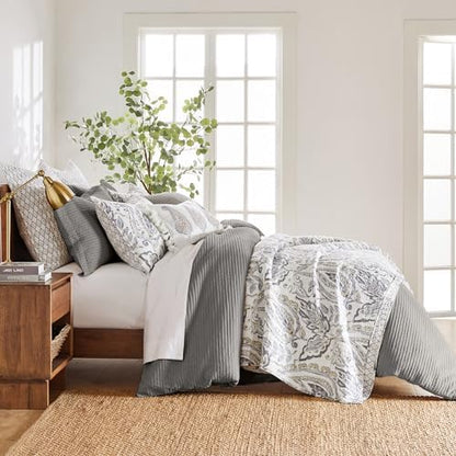 Levtex Home Cloud Waffle King/Cal King Comforter Set (106x94in) with 2 Pillow Shams (36x20in) - Solid Waffle Cotton Texture - Grey - 100% Cotton King Size Comforter Set - Soft, Pre-Washed