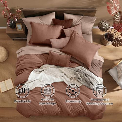 Monbix Oversized King Comforter Set 7 Pieces Terracotta Bed in a Bag