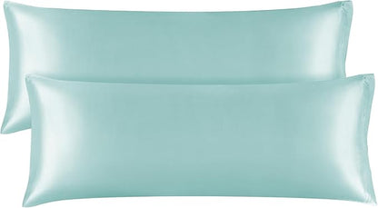 BEDELITE Satin Body Pillow Cover 2 Pack, Super Soft and Cooling Body Pillow Pillowcase for Hair and Skin, Breathable Silky Full Long Pillowcase Cover(20"x54", Blue Grey)
