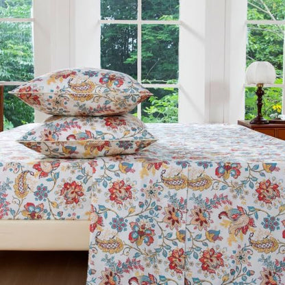 FADFAY Full Ivory 100% Egyptian Cotton Paisley Sheets Set 4 Piece, Vintage Botanical Cottagecore Bedding, Soft Breathable Boho Floral Farmhouse Bedding with Deep Pocket Fitted Sheet for All Seasons