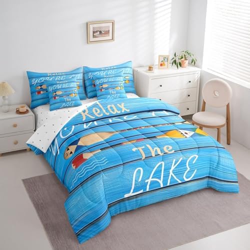 Erosebridal Lake Life Comforter Set Twin Size,Hawaii Boat Paddle Bedding Set for Kids Teens,Rustic Farmhouse (Comforter+Fitted+Flat Sheet+2 Pillowcases+2 Throw Pillow Covers) 7 Pieces Bed Set