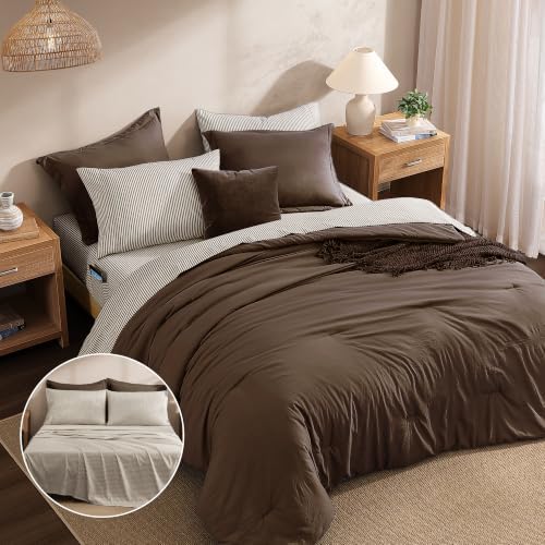 Monbix Queen Comforter Set-7 Pieces Soft Bed in a Bag Queen Bedding Sets