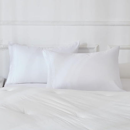 YIYEA Pillow Cases Queen Size Set of 4, Ultra Soft 1800TC Hotel Quality Double Brushed Microfiber Embroidered Pillowcases and Floral Pillow Covers, Envelope Closure, Fade Resistant (20"x30")