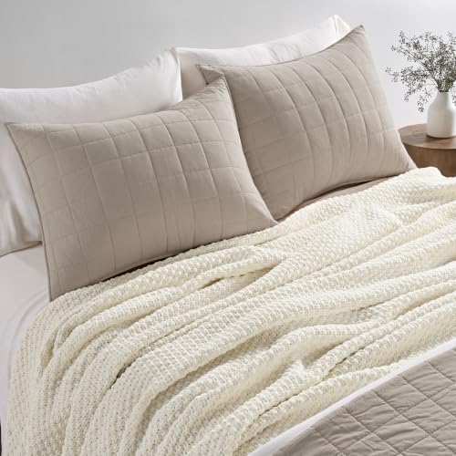 EVERGRACEHOME Chunky Chenille Knit Throw Blanket, 108x92, Ivory White