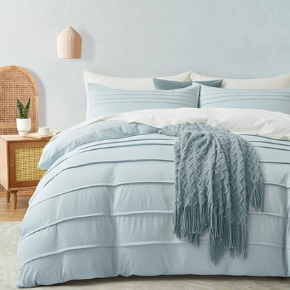 Oli Anderson 3PCS Pleated Duvet Cover Set, Cornflower Blue, King