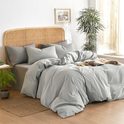 Wake In Cloud Striped Cotton Duvet Cover Set, Grey, Twin/Twin XL