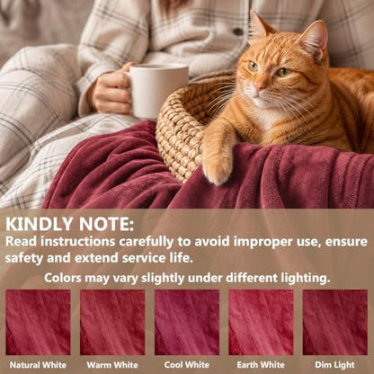 Heated Blanket Throw Red, 50"×60" Electric Warm Throw with 4 Heat Settings & 4H Auto Shut-Off, Fast Heating, Premium Quilted, Machine Washable