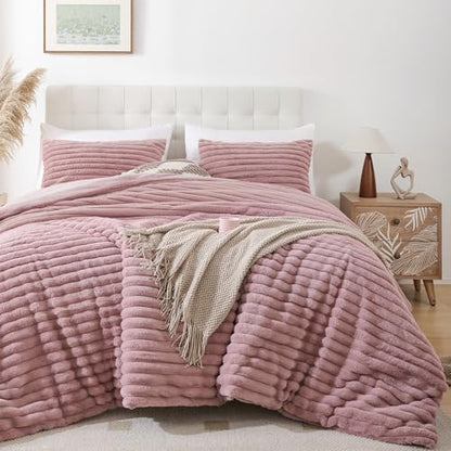 Smoofy Fluffy King Size Comforter 3 PCS - Old Pink Fleece Bedding Set