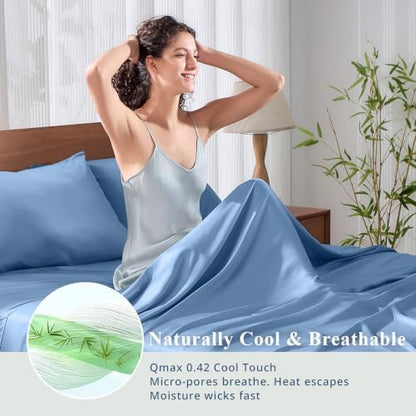 Bamboo Viscose Sheet Set Twin Size, Cooling Sheets Bed Set 3pcs