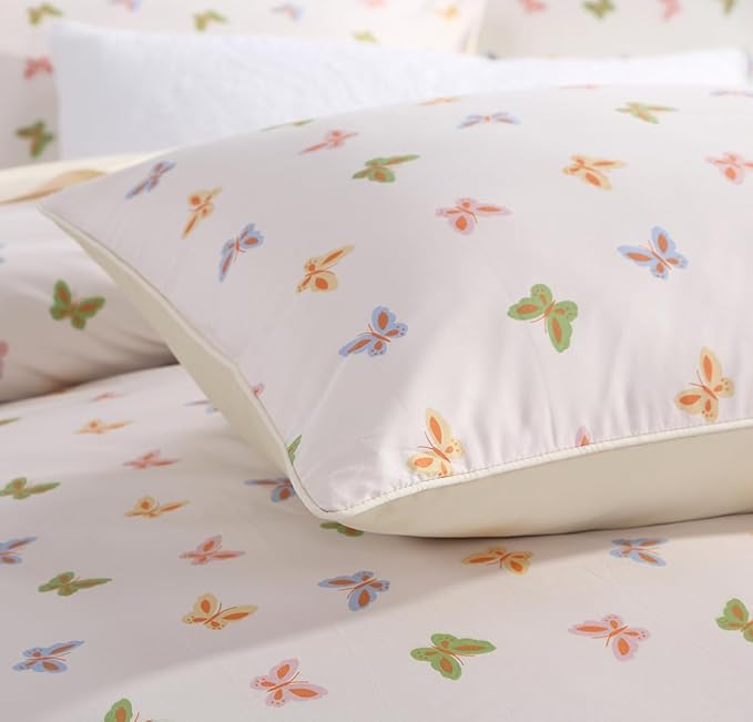 WINLIFE 100% Cotton Pillowcases Butterfly Pattern Pillow Cases Queen Size Pillow Cover Set of 2 (Queen 20x30'', Colorful Butterfly)