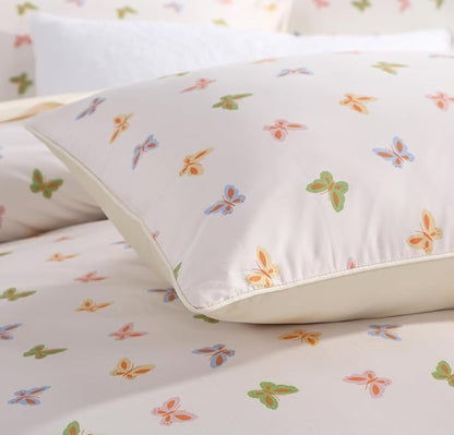WINLIFE 100% Cotton Pillowcases Butterfly Pattern Pillow Cases Queen Size Pillow Cover Set of 2 (Queen 20x30'', Colorful Butterfly)
