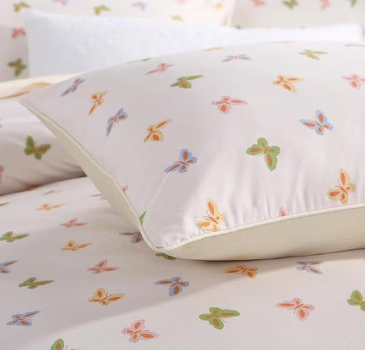 WINLIFE 100% Cotton Pillowcases Butterfly Pattern Pillow Cases Queen Size Pillow Cover Set of 2 (Queen 20x30'', Colorful Butterfly)