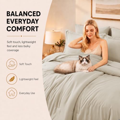 CozyLux Oversized Queen Comforter Set Beige, 7 Pieces Bed in a Bag