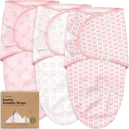 KeaBabies 3-Pack Organic Baby Swaddles for Newborns, Infant, Blossom, 0-3M
