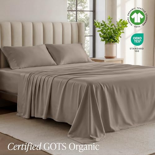 Bare Home 100% Organic Cotton Jersey Sheet Set (Split King, Taupe)